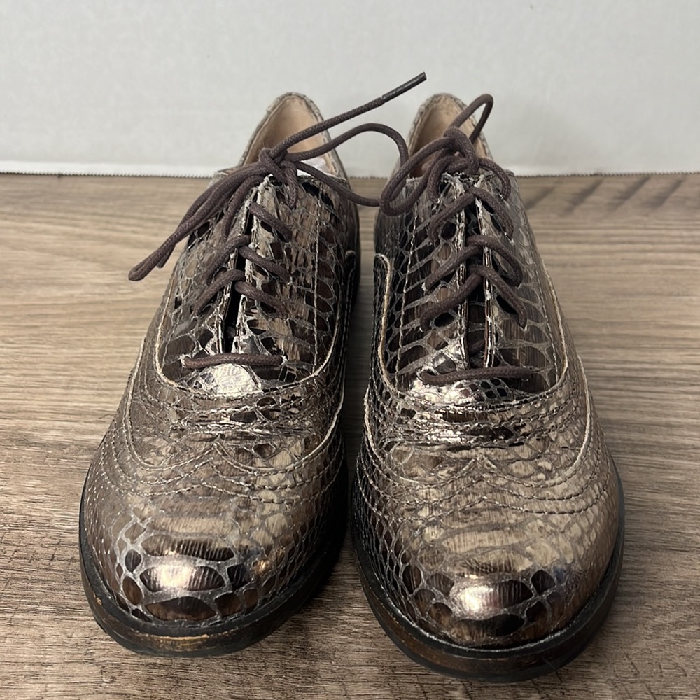Lucky Brand Bronze Metallic Faux Crocodile Oxfords Size 7M GUC - Picture 2 of 8